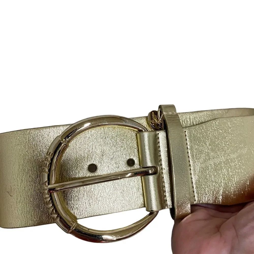 Patrizia Pepe gold genuine leather maxi in Italy wide buckle belt M